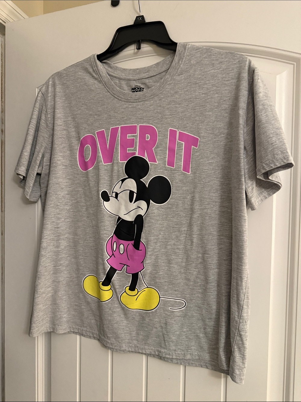 Disney Gray Tee with Pink "OVER IT" and Yellow Shoes